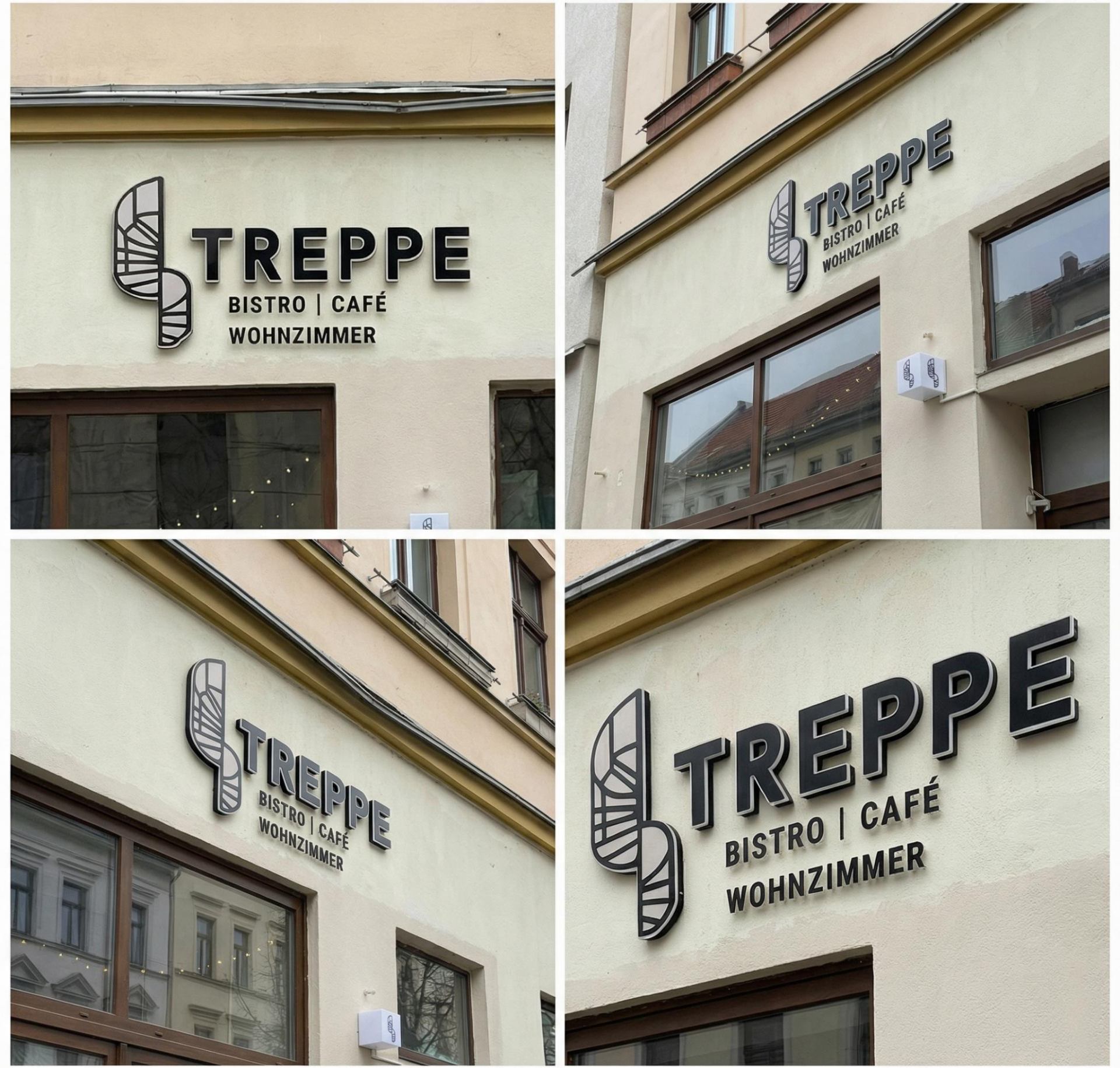 Treppe Bistro Café – Schild Detailaufnahmen am Tag